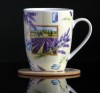 Teebecher oder Kaffeebecher aus Keramik 0,33 Liter mit Untersetzer (Lavendel Motiv 2)